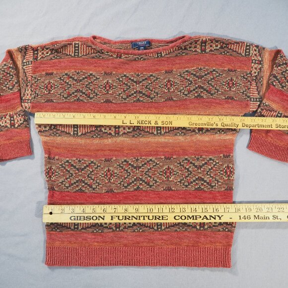 Chaps Denim Sweater Womens Large Rusty Orange Burgandy Red Southwest Aztec Boho - Picture 4 of 9